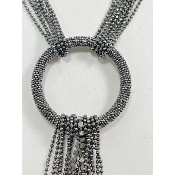 Joan Rivers Multichain And Circles 29 inch Necklace Rhinestone Dark Silver Tone - Picture 4 of 16